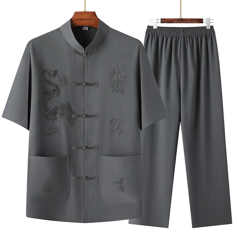 Traditional Chinese Knot Buttons Solid-color Design Trousers