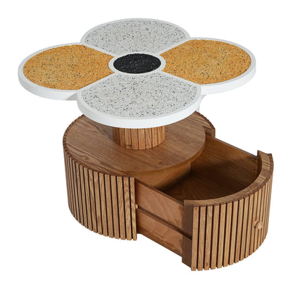Four-Leaf Clover Side Table, Accent Table with Wood-Grain Base, Storage