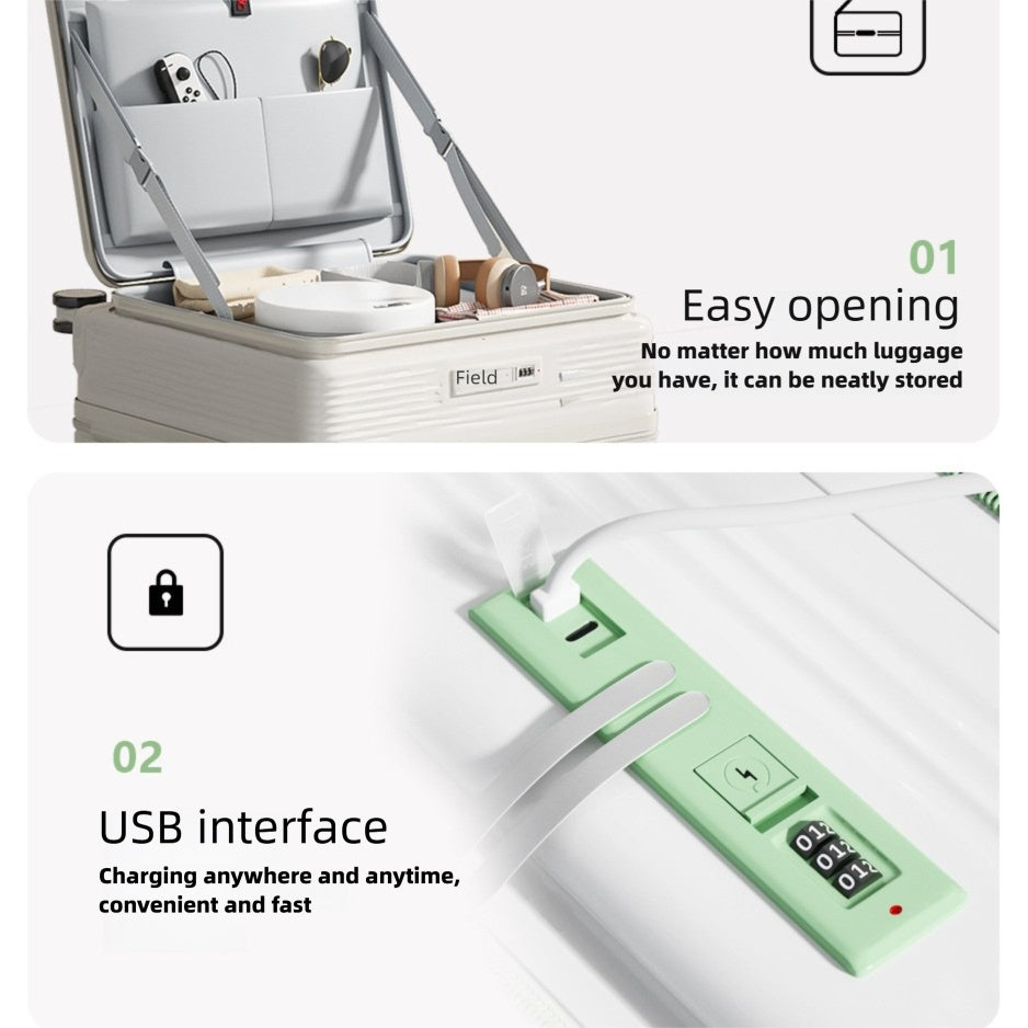 New 20 Inch Side Opening Small Luggage Compartment With Cup Holder, USB Port, Multifunctional Luggage, Boarding Password Box, Sturdy And Lightweight Travel Suitcase, Customizable Pattern