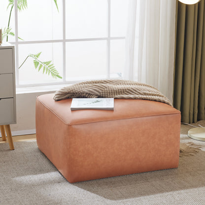 Upholstered Square PU Leather Ottoman Tan Brown 26.6x29.6x15.2