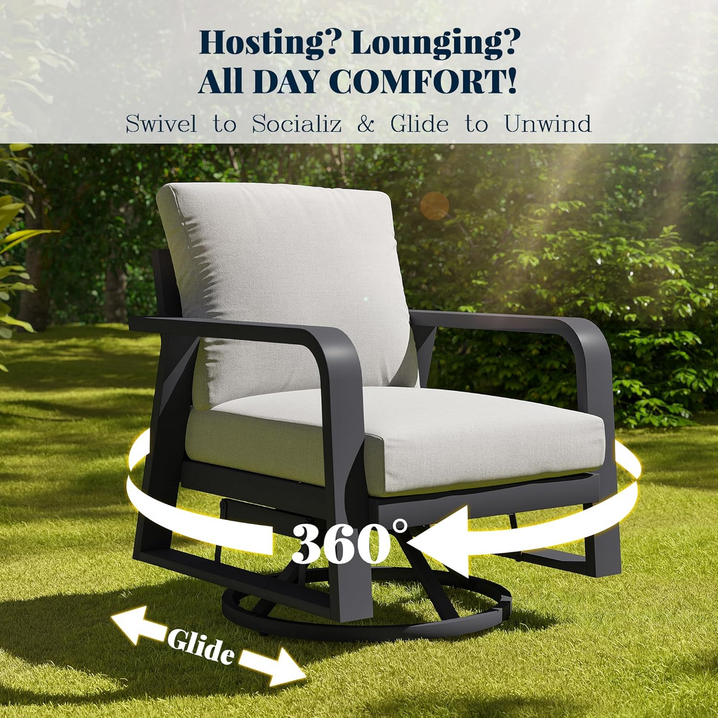 Outdoor Swivel Chair Set Aluminum Dark Gray Side Table