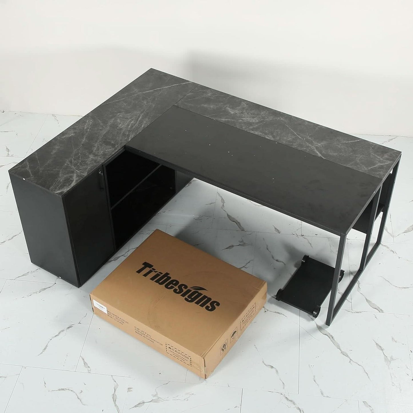 71 Inch Black L Shaped Executive Desk With Storage