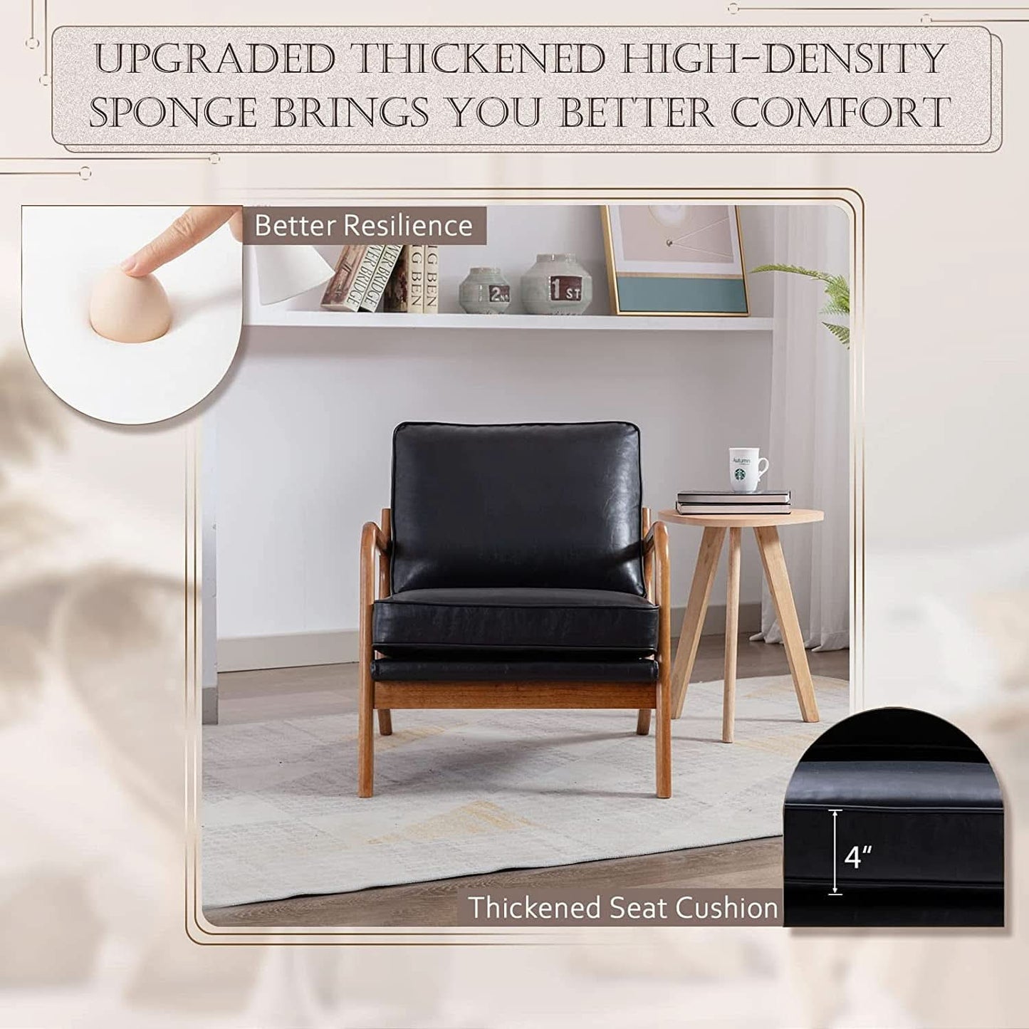 Modern Black Accent Chair With Thick Cushioned Seat