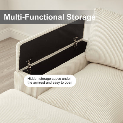 Sectional Sofa U-Shape Corduroy Beige 4 Seat 122 In 2 Ottomans