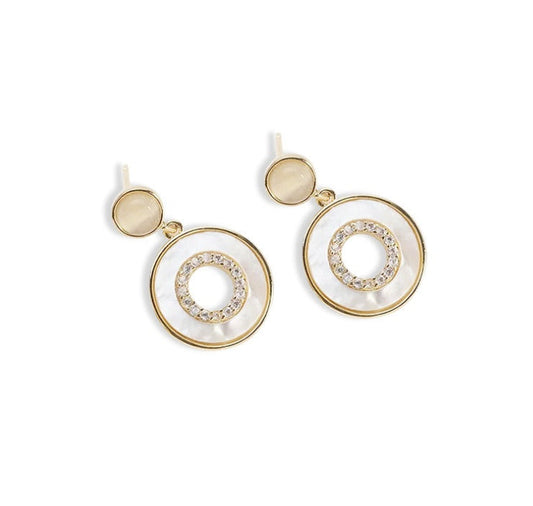 Korean Opal Shell Dangle Earrings in Sterling Silver