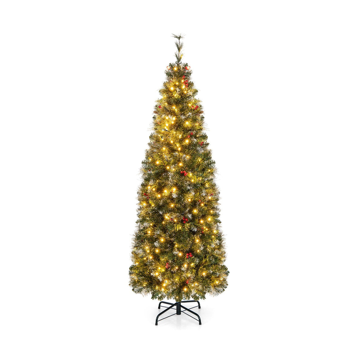 5/6/7/8/9 FT Pre-Lit Artificial Hinged Slim Pencil Christmas Tree