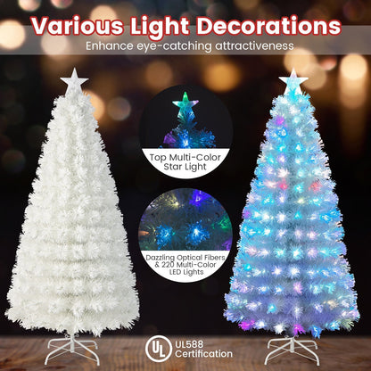 6/7 Feet Pre-Lit Fiber Optic White Snow-Flocked Artificial Christmas Tree