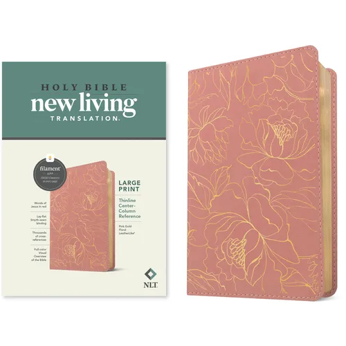 NLT Large Print Thinline Center-Column Reference Bible, Filament Enabled (Leatherlike, Pink Gold Floral, Red Letter) - Imitation Leather