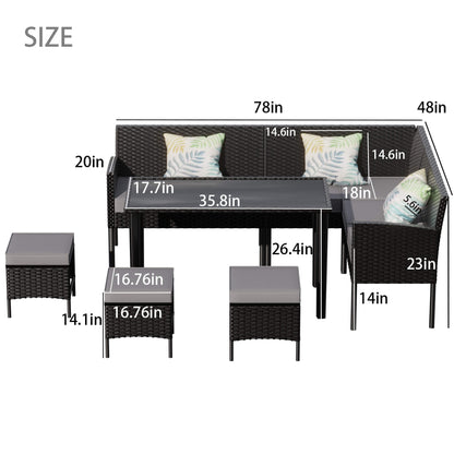 Alora 7-Piece Modern Outdoor Patio Furniture Set With Waterproof Cushions & Glass Table (SAK55673)