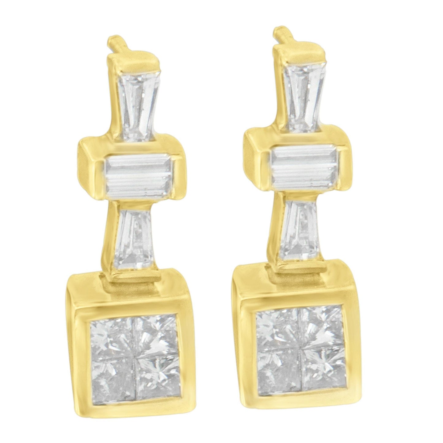 Baguette & Princess Cut Diamond Hoop Earrings in 14K Yellow Gold – 1⅓ cttw