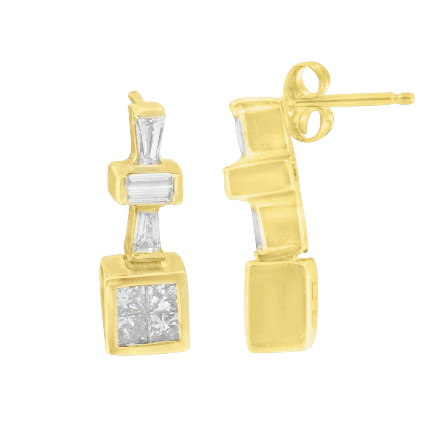 Baguette & Princess Cut Diamond Hoop Earrings in 14K Yellow Gold – 1⅓ cttw