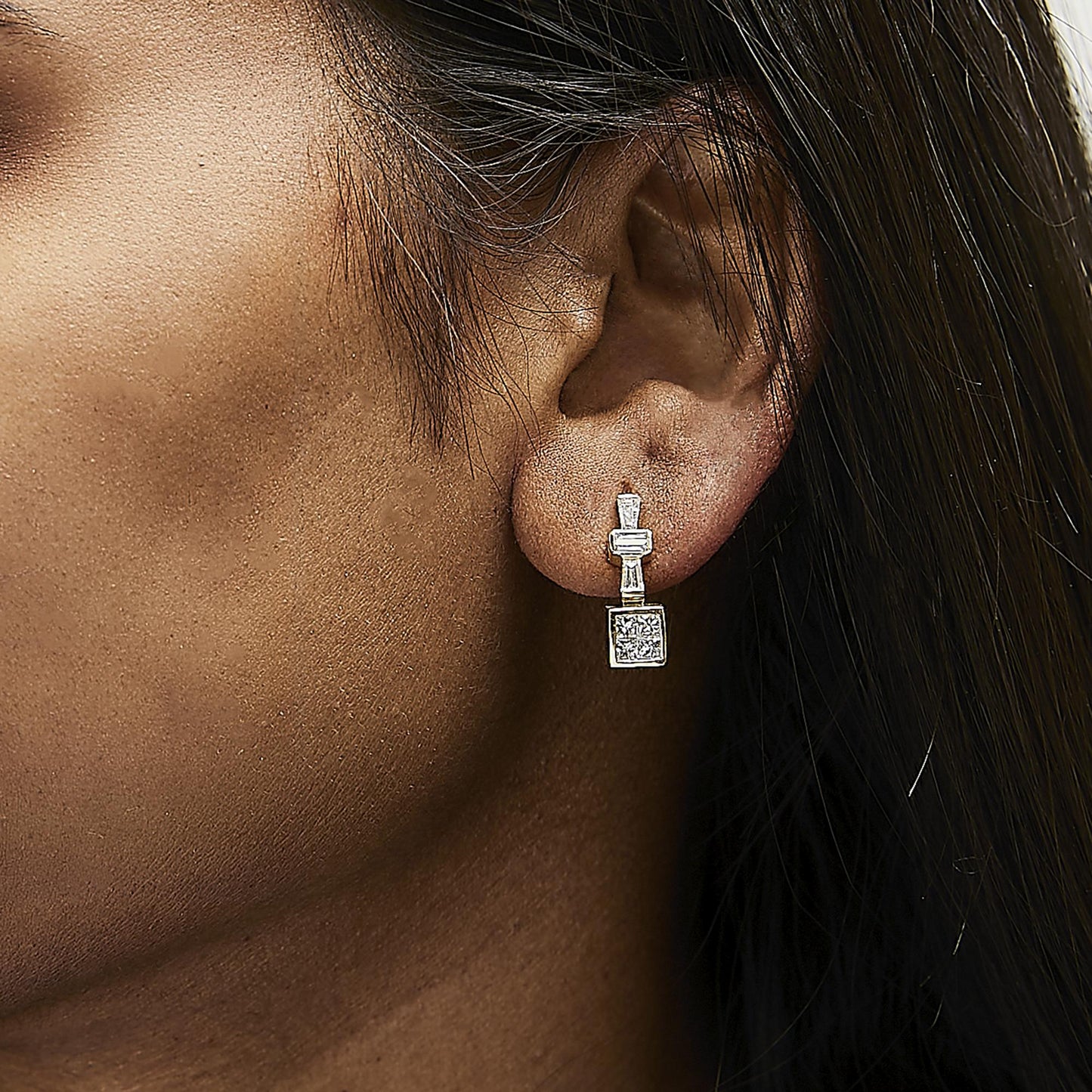 Baguette & Princess Cut Diamond Hoop Earrings in 14K Yellow Gold – 1⅓ cttw