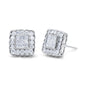 Round & Princess Cut Diamond Halo Stud Earrings in 14K White Gold – 1 cttw