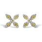 Yellow Diamond Floral Stud Earrings in Rhodium-Plated Sterling Silver – Treated