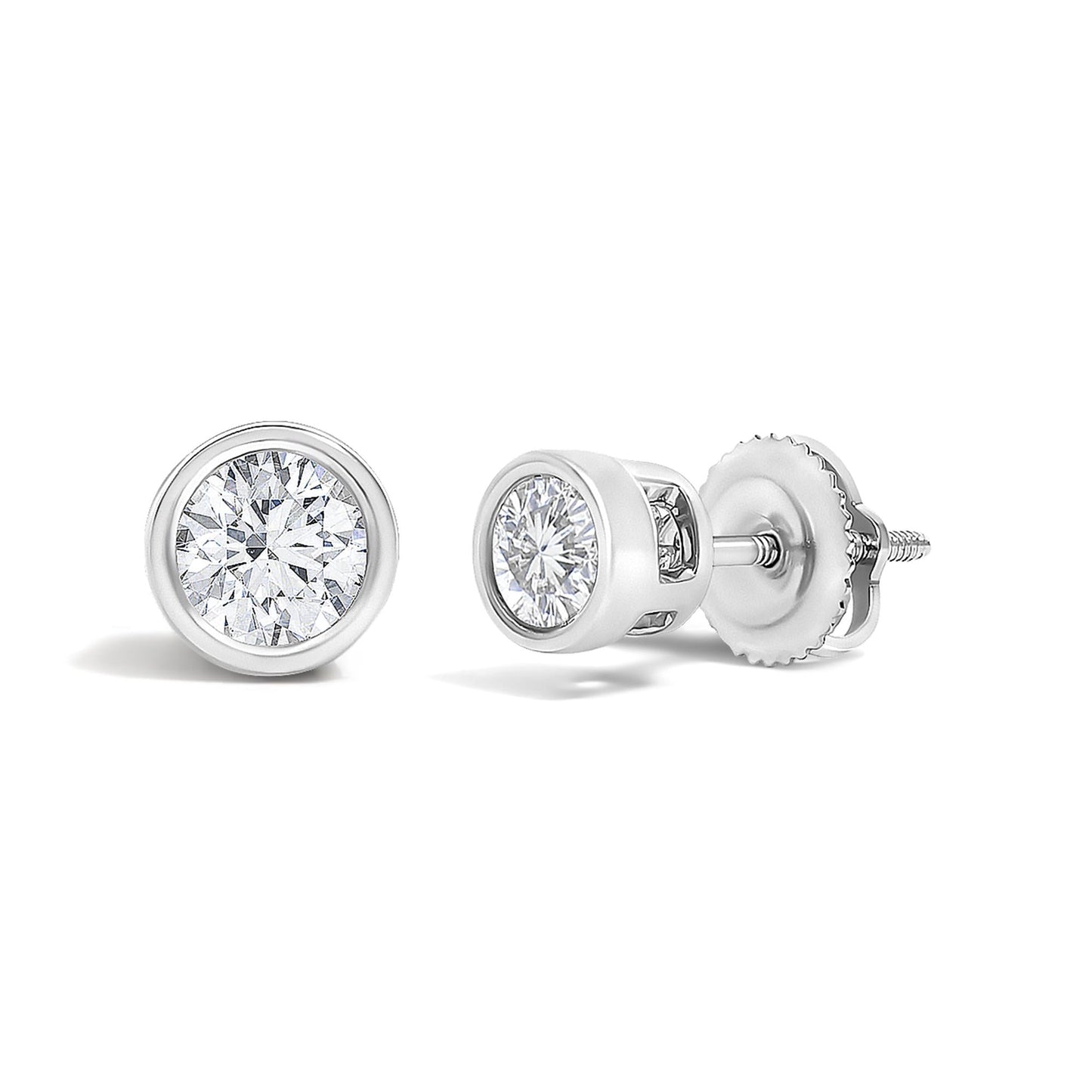 Lab-Grown Diamond Bezel Solitaire Stud Earrings in 14K White Gold – 1/2 ct