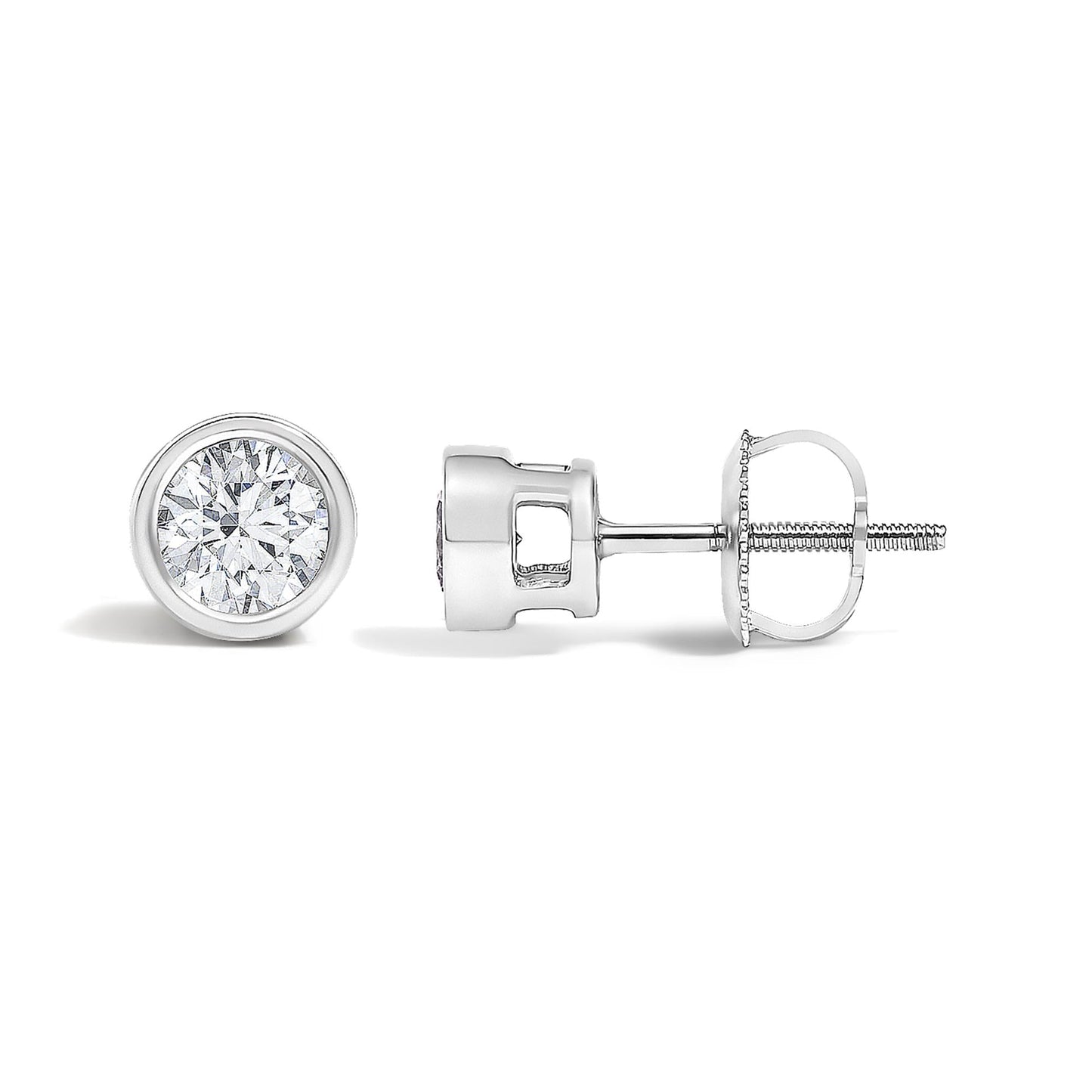 Lab-Grown Diamond Bezel Solitaire Stud Earrings in 14K White Gold – 1/2 ct