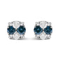 Blue Diamond Composite Cluster Stud Earrings in Sterling Silver – 2 Cttw