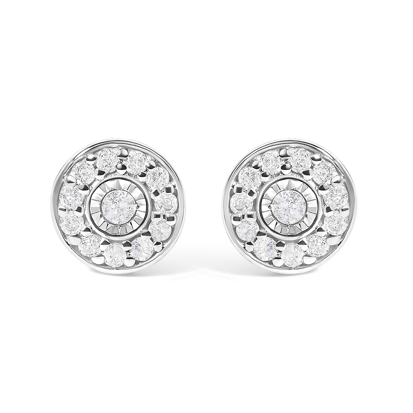 Diamond Miracle Set Halo Stud Earrings in .925 Sterling Silver – 1/4 Cttw