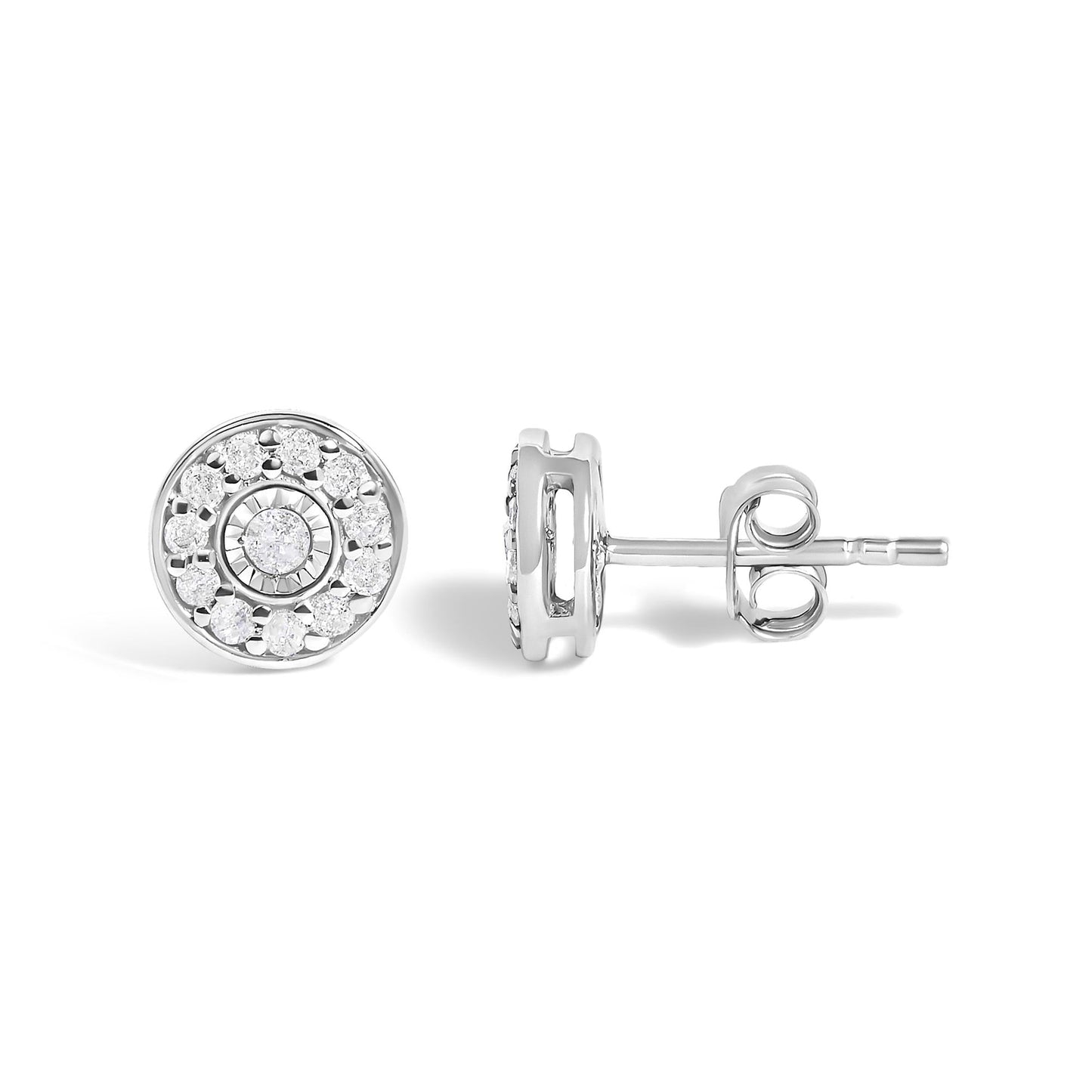 Diamond Miracle Set Halo Stud Earrings in .925 Sterling Silver – 1/4 Cttw
