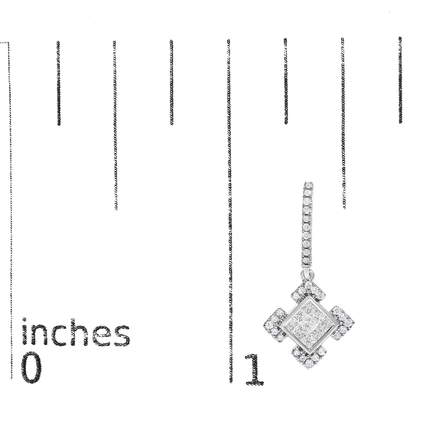 Princess & Round Diamond Geometric Dangle Earrings in 10K White Gold – 1/2 Cttw