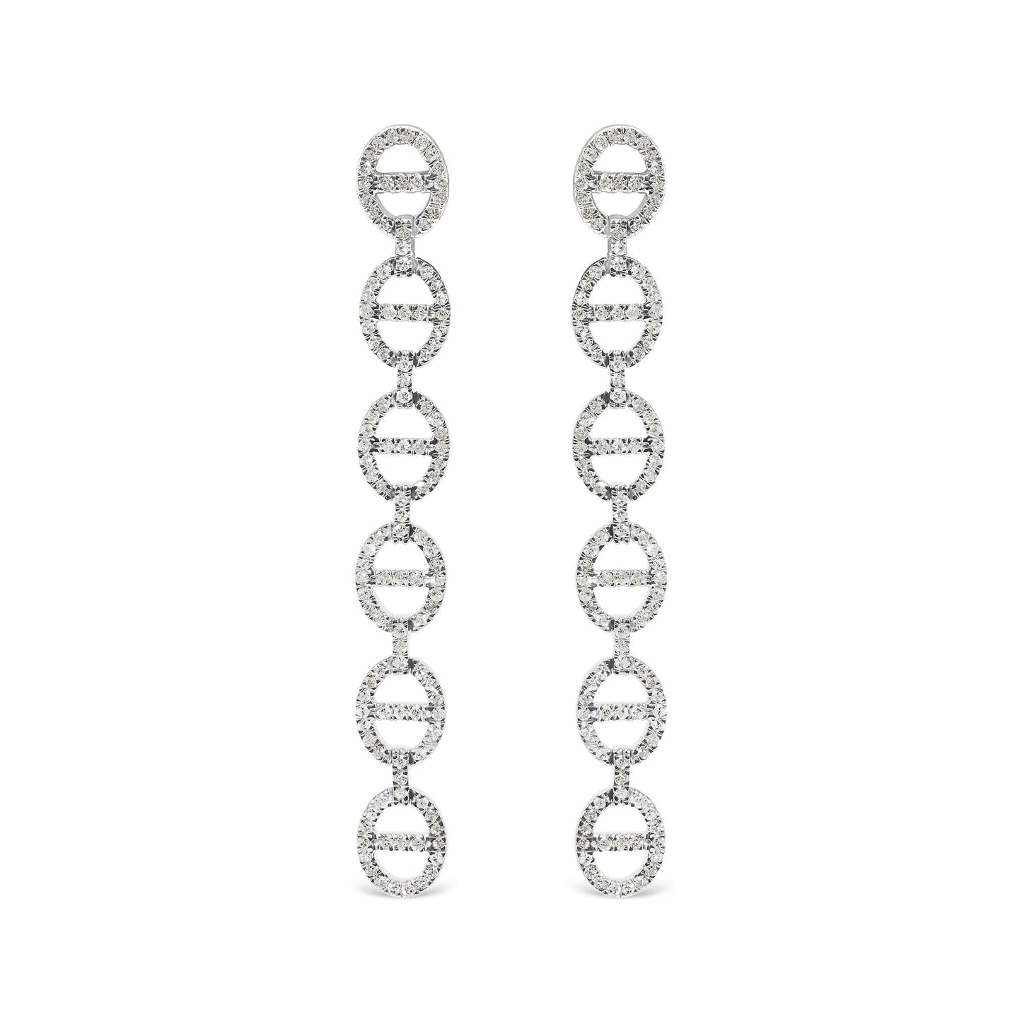Diamond Oval Link Dangle Earrings in .925 Sterling Silver – 1.0 Cttw