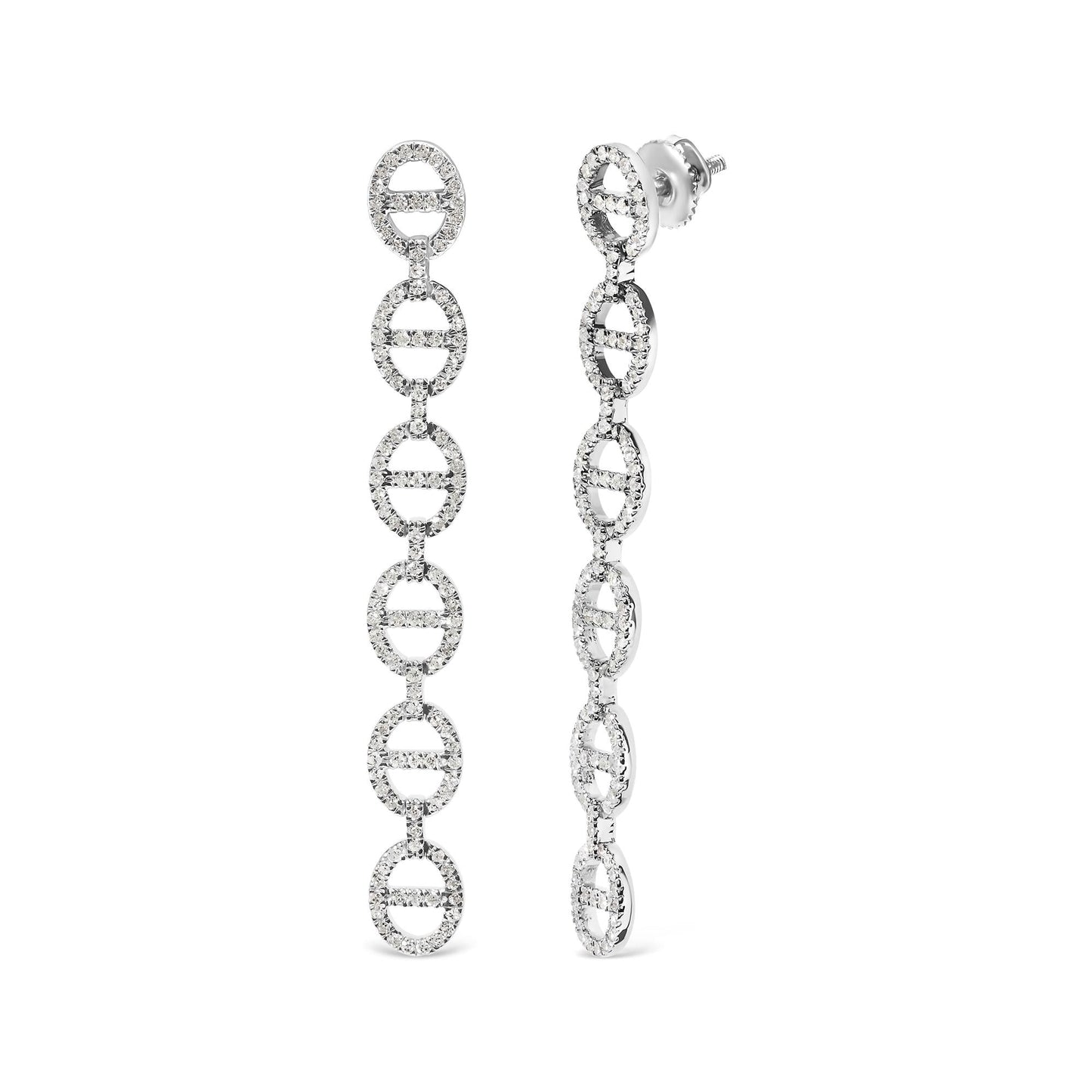 Diamond Oval Link Dangle Earrings in .925 Sterling Silver – 1.0 Cttw