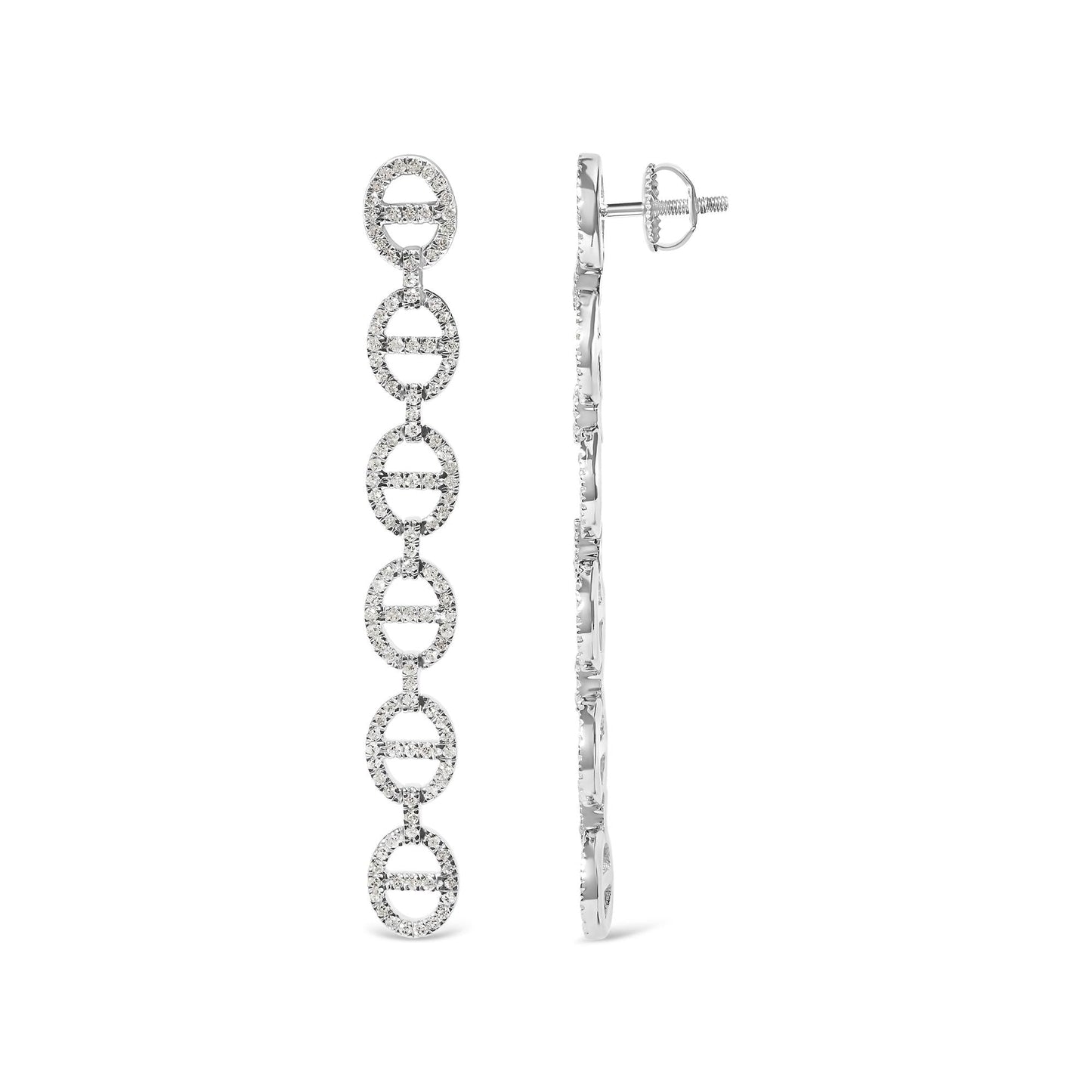 Diamond Oval Link Dangle Earrings in .925 Sterling Silver – 1.0 Cttw