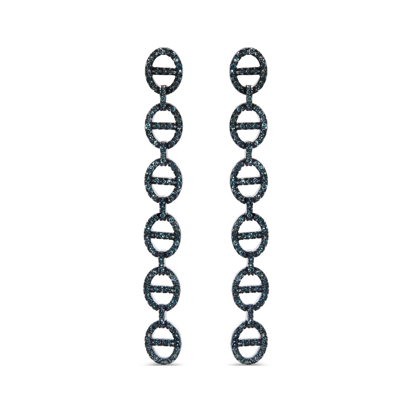 Treated Blue Diamond Linked Circle Drop Earrings in Sterling Silver – 1 Cttw