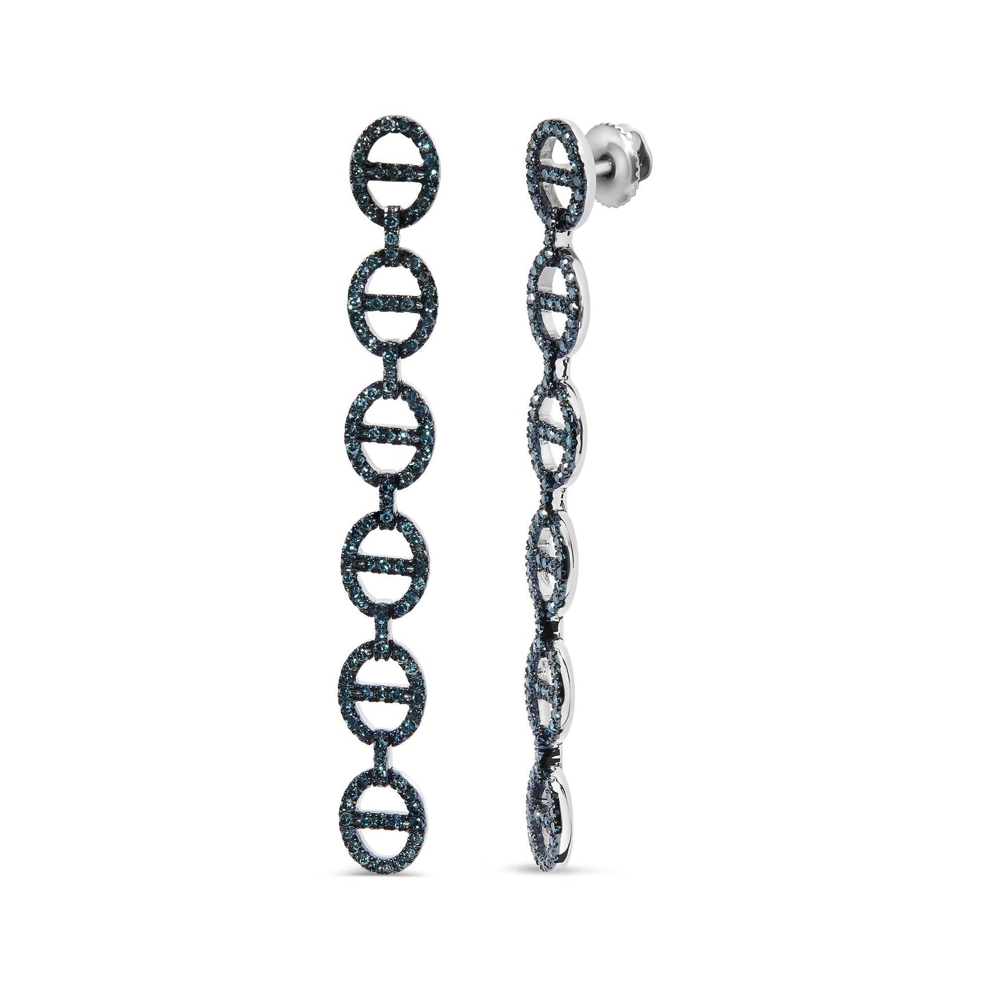 Treated Blue Diamond Linked Circle Drop Earrings in Sterling Silver – 1 Cttw
