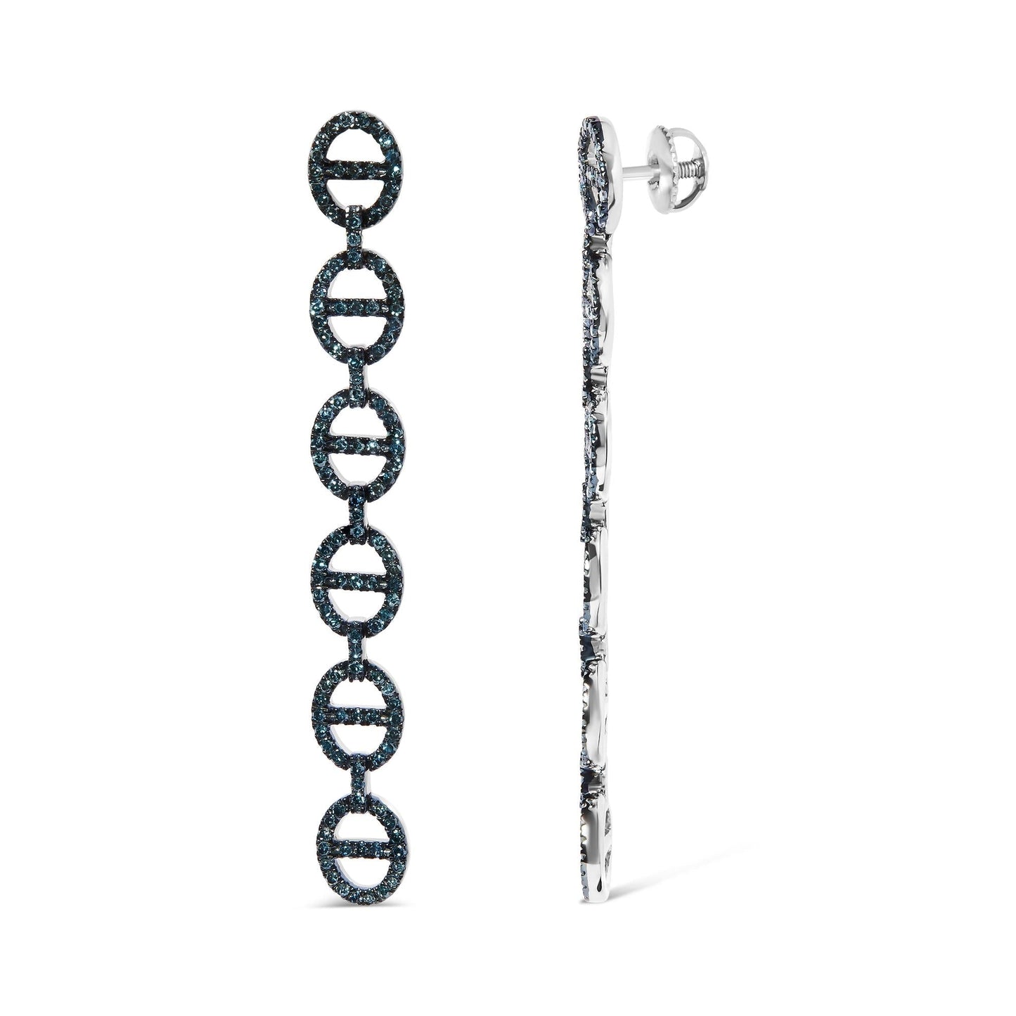 Treated Blue Diamond Linked Circle Drop Earrings in Sterling Silver – 1 Cttw