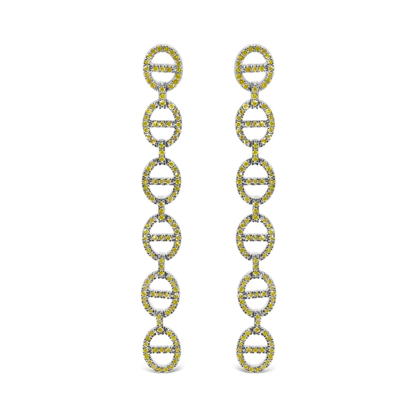 Yellow Diamond Linked Circle Drop Earrings in Sterling Silver – 1.0 Cttw