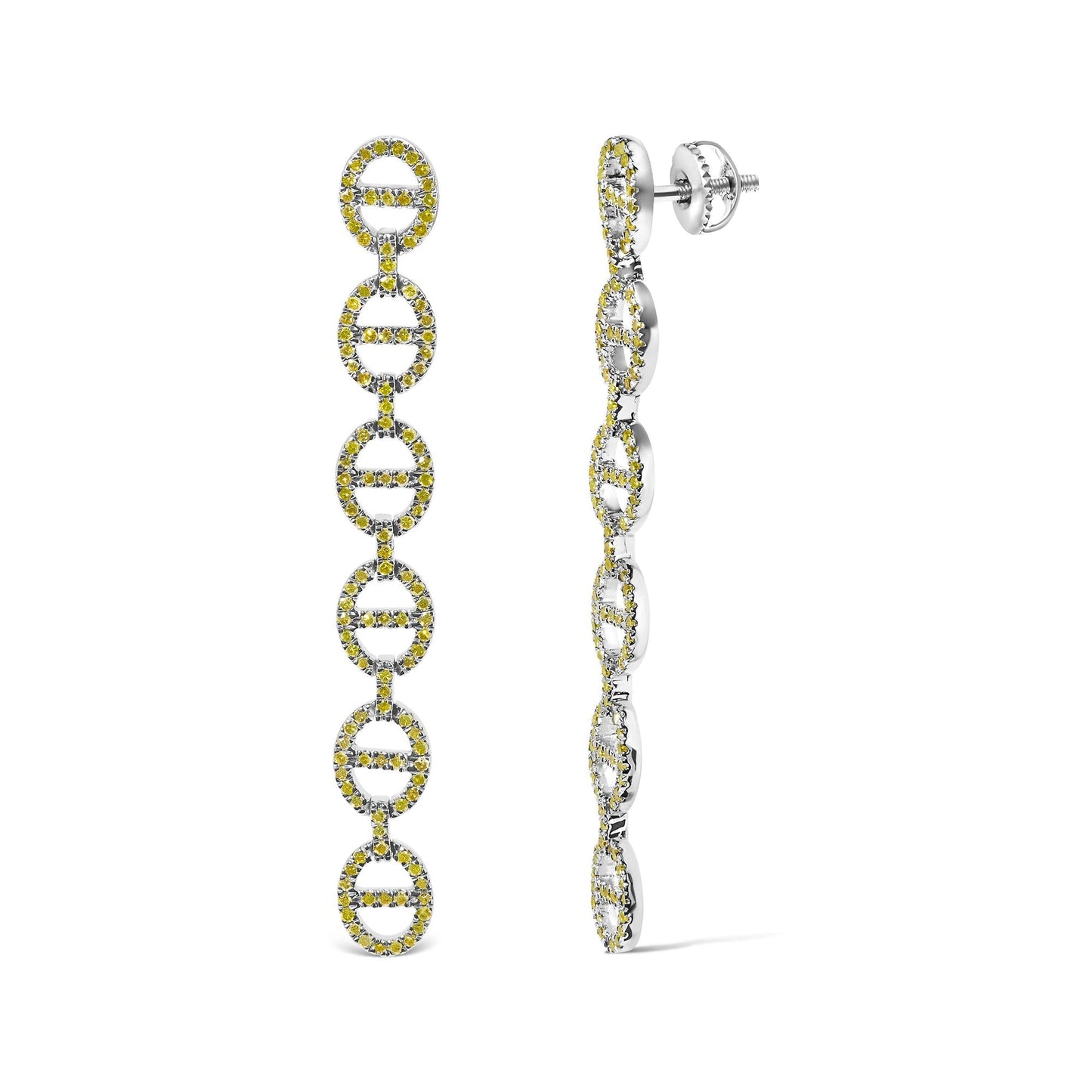 Yellow Diamond Linked Circle Drop Earrings in Sterling Silver – 1.0 Cttw