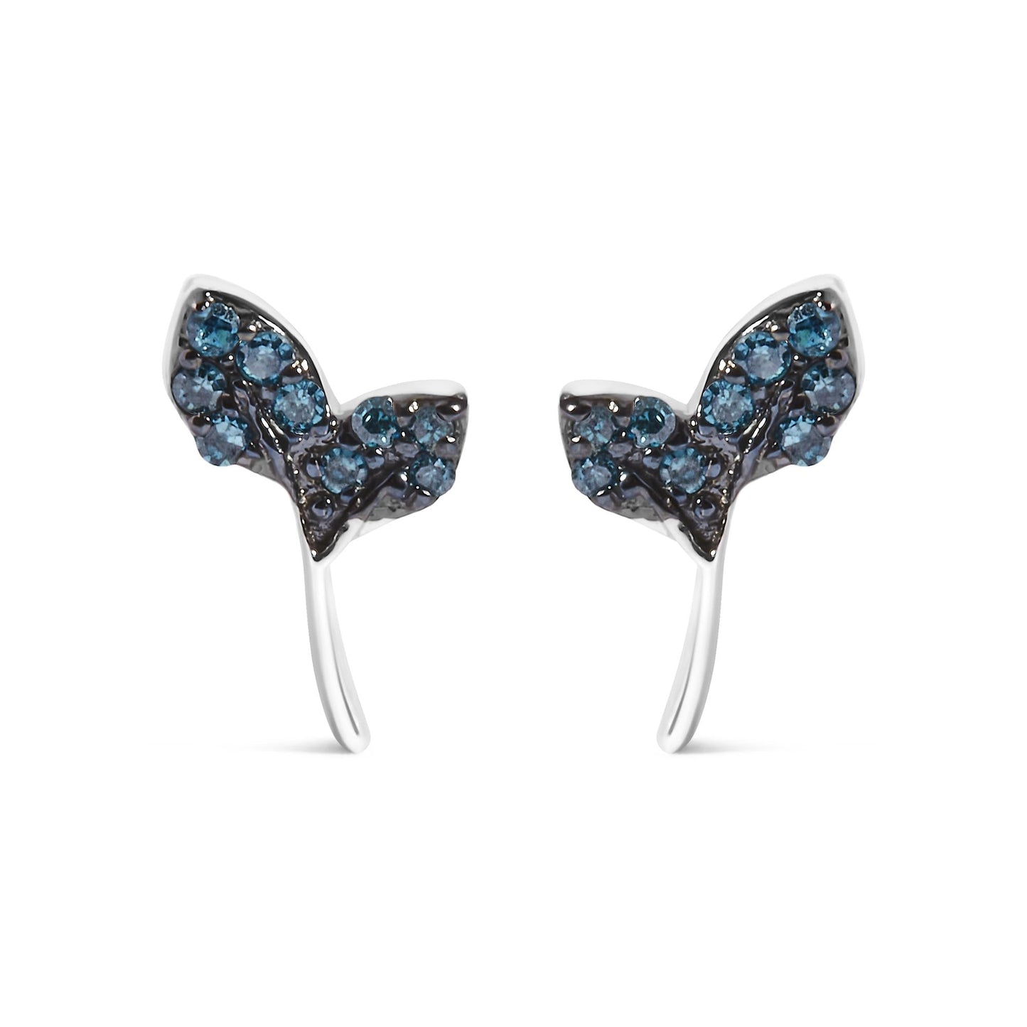 Treated Blue Diamond Leaf Motif Stud Earrings in Sterling Silver – 1/16 Cttw