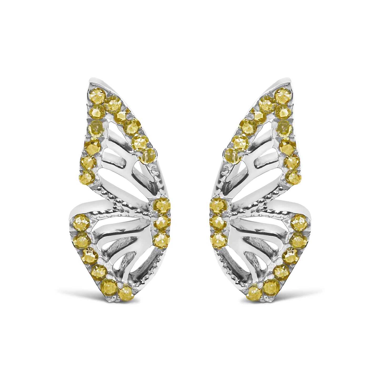 Treated Yellow Diamond Butterfly Stud Earrings in Sterling Silver – 1/6 Cttw