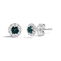 Blue Diamond Halo Stud Earrings in Sterling Silver – 1/3 Cttw