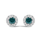 Blue Diamond Halo Stud Earrings in Sterling Silver – 1/2 Cttw