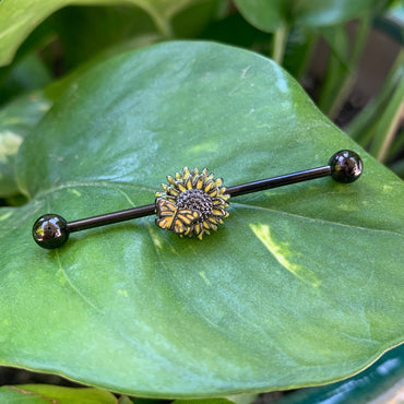 14G Black Sunflower Butterfly Industrial Barbell 38mm