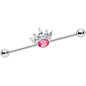 14G Clear Pink Gem Crown Industrial Barbell 38mm
