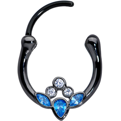 16G 3/8 Clear Blue Gem Black Anodized Classic Cluster Septum Clicker