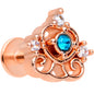 16G 1/4 Clear Blue Gem Rose Gold Hue Graceful Heart Labret Tragus