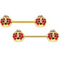 14G 9/16 Clear Red Gem Gold Tone Ladybug Barbell Nipple Ring Set