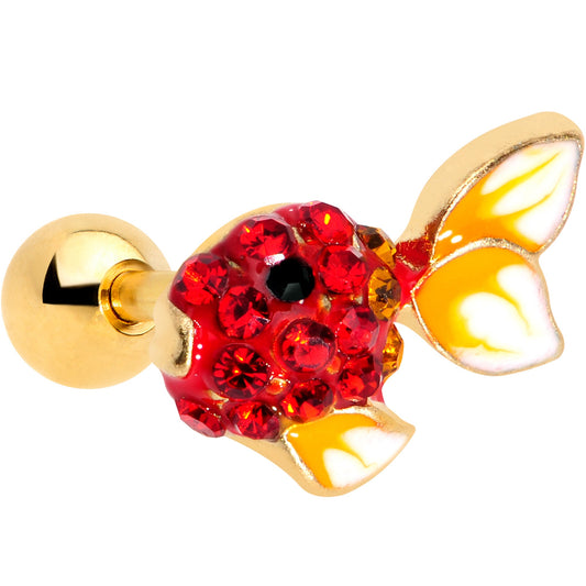 16G 1/4 Red Gem Gold Tone Blow Fish Cartilage Tragus Earring
