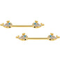 14G 5/8 Blue CZ Gem Gold Tone Whale Barbell Nipple Ring Set