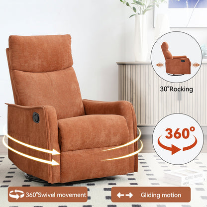 Recliner Chair Swivel Rocker Polyester Orange 360 Degree Heat Massage 155