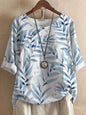 Long Sleeve Round Neck Pullover Three Quarter Sleeve Womens Printed T Shirt