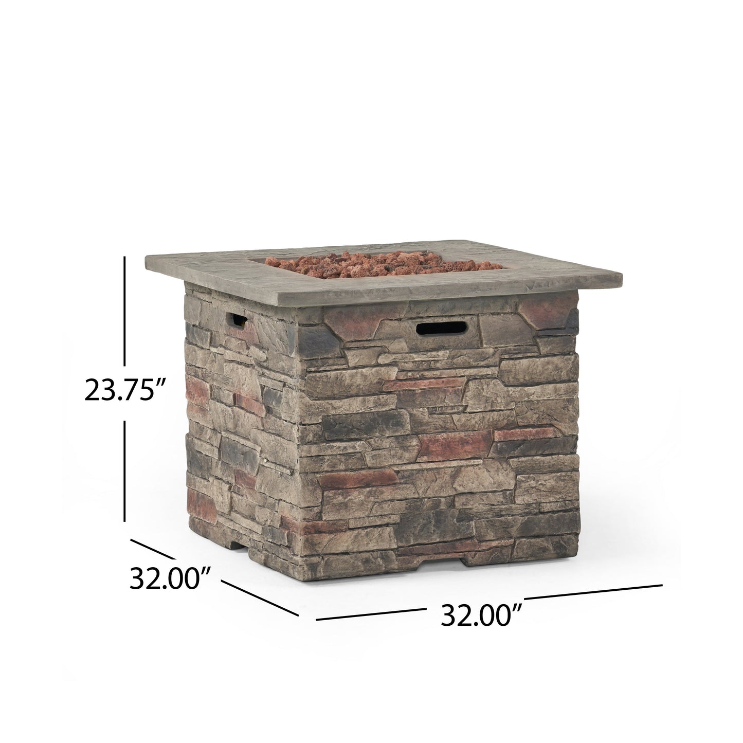 Classic Stone Design 32 Inch Square MGO Fire Pit 40000 BTU, Stone Gray