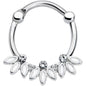 16G 3/8 Clear Gem White Leaves Septum Clicker
