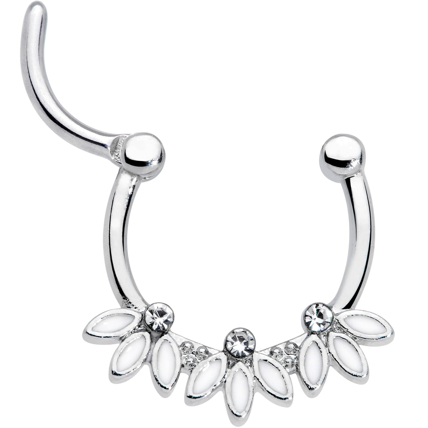 16G 3/8 Clear Gem White Leaves Septum Clicker