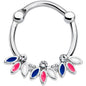 16G 3/8 Clear Gem White Pink Blue Leaves Septum Clicker