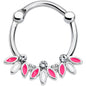 16G 3/8 Clear Gem White Pink Leaves Septum Clicker